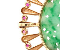 14k Yellow Gold Retro Jadeite Jade and Ruby Pin with GIA Report (#J5665)