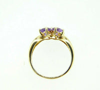 14k Yellow Gold Genuine Natural Amethyst and Diamond Heart Clover Ring (#J5008)