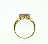 14k Yellow Gold Genuine Natural Amethyst and Diamond Heart Clover Ring (#J5008)