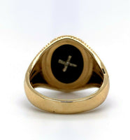14k Yellow Gold Men's Genuine Natural Black Onyx and Diamond Ring (#J5550)