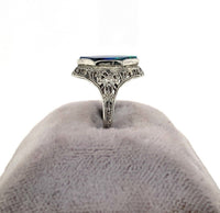 10k White Gold Art Deco Genuine Natural Black Opal Filigree Ring (#J5667)