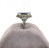 10k White Gold Art Deco Genuine Natural Black Opal Filigree Ring (#J5667)