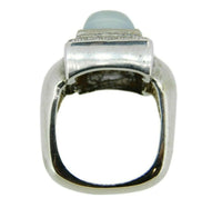 Modern 14k White Gold Square Genuine Natural Chalcedony Ring w/Diamonds (#J3603)