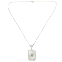 14k White Gold Art Deco Genuine Natural Rock Crystal Quartz Necklace (#J5364)