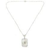 14k White Gold Art Deco Genuine Natural Rock Crystal Quartz Necklace (#J5364)
