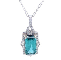 18k Gold 9.60 Carat Teal Genuine Natural Tourmaline Diamond Necklace (#J5196)