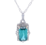 18k Gold 9.60 Carat Teal Genuine Natural Tourmaline Diamond Necklace (#J5196)