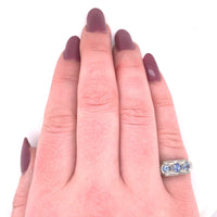 18k White Gold Genuine Natural Ceylon Sapphire Filigree Ring Jewelry (#J5649)