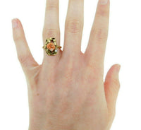 10k Yellow Gold Art Nouveau Coral Ring with Rose Leaves and Pearl (#J4551)