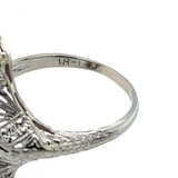 18k White Gold Art Deco Long Filigree Genuine Natural Ruby Ring (#J5651)
