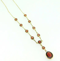 14k Yellow Gold 11 Genuine Natural Garnet Drop Necklace 7 Carats (#J4194)
