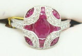 18K Gold Oval Genuine Natural Ruby Ring with Rubies and Diamonds (#J2355)