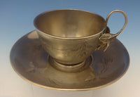 Fuchsia by Whiting Sterling Silver Cup & Saucer Bright-Cut with Flowers (#0400)