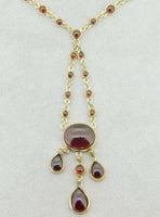 14k Yellow Gold Genuine Natural Garnet Cabochon Necklace 21 Carats (#J4190)