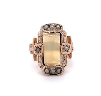 9k Rose Gold Rectangular Opal and Seed Pearl Ring Jewelry (#J5618)