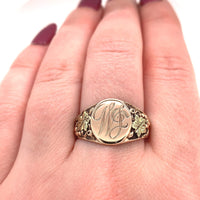 10k Yellow Gold Men's Signet Ring with Grapes and Leaves (#J5684)
