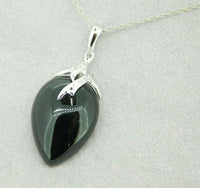14k White Gold Pear Genuine Natural Cabachon Onyx Pendant with Diamonds (#J611)