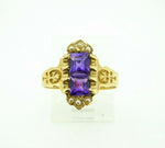 14k Yellow Gold Victorian Style Ring with Amethysts and Pearls (#J567)