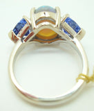 14K Gold 2.33ct Black Genuine Natural Opal Ring w/ Trillion Tanzanites (#C2449)