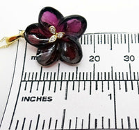 14K Gold Genuine Natural Brazilian Garnet Flower Pendant with Diamonds (#J3130)