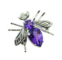 14k White Gold Bee Fly Insect Genuine Natural Amethyst Pin Pendant (#J4556)