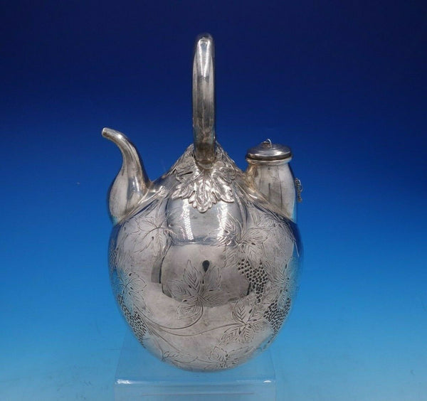 Spanish 916 Silver Wine Ewer with Hand Engraved Grapes and Ring Handle (#4284)