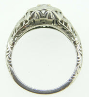 Art Deco 14k White Gold 1/4ct Genuine Natural Diamond Filigree Ring (#J4290)