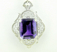 14k White Gold Filigree 3.05ct Amethyst Pendant (#J1736)
