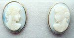 14K Gold Carved Genuine Natural Cameo Opal Earrings (#J3020)