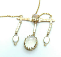 Victorian 14k Yellow Gold Blue Genuine Natural Moonstone Drop Necklace (#J5278)