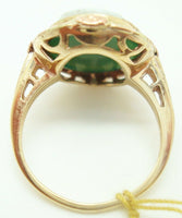 10K Gold Genuine Natural Chrysoprase Green Stone Cameo Ring (#C2479)