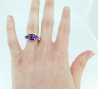 14k White Gold Ring with Three Specialty Cut Genuine Natural Amethysts (#J4285)