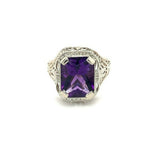 14k White Gold Art Deco Filigree 2.87ct Genuine Natural Amethyst Ring (#J5334)