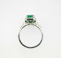 18k Gold 1 1/2 Carat Genuine Natural Emerald and Diamond Halo Ring (#J5055)