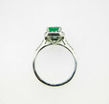 18k Gold 1 1/2 Carat Genuine Natural Emerald and Diamond Halo Ring (#J5055)