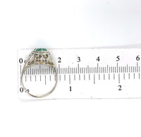 18k White Gold Art Deco Genuine Natural Emerald Filigree Ring (#J5650)