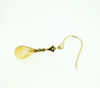 14k Gold Briolette Genuine Natural Citrine and Diamond Drop Earrings (#J4475)