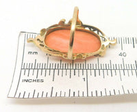 Art Nouveau 10k Gold Oval Genuine Natural Coral Cameo Ring (#J3851)