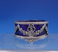 Wilcox Sterling Silver Salt Cellar Master Swags Ribbon Cobalt Glass 7228 (#6941)