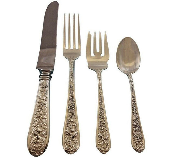 Corsage by Stieff Sterling Silver Flatware Set Service 30 pieces Repousse Floral