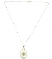 14k Gold Art Deco Genuine Natural Rock Crystal Quartz Filigree Necklace (#J5365)