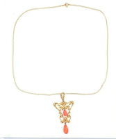 14k Yellow Gold Coral Briolette Victorian Lavaliere Necklace (#J5501)