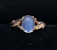 10k Yellow Gold Genuine Natural Moonstone Ring with Leaf Design (#J5607)