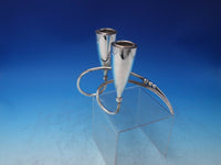 Mexican Sterling Silver Candle Holder 2-light 5 7/8" x 8" Modern Beaded (#6497)
