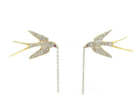 18k Yellow Gold Genuine Natural Diamond Bird Swallow Earrings (#J5344)
