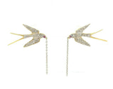 18k Yellow Gold Genuine Natural Diamond Bird Swallow Earrings (#J5344)