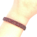 Genuine Natural Bohemian Garnet Bangle Bracelet Three Row (#J5253)