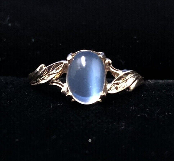 10k Yellow Gold Genuine Natural Moonstone Ring with Leaf Design (#J5607)