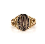 10k Yellow Gold Victorian Child's Signet Ring w/ Flowers and Mono "KMM" (#J5692)