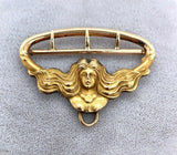 14k Yellow Gold Art Nouveau Figural Woman Buckle (#J5479)